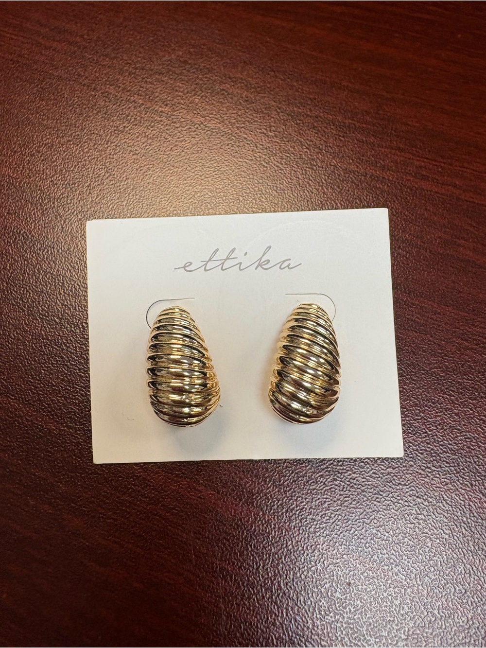 ettika Gold Ribbed Teardrop Earrings